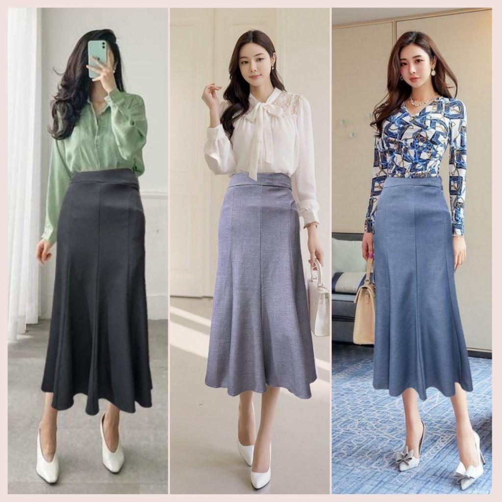 Moochompoo *พร้อมส่ง*ํ Y91 กระโปรงผ้าโซดา ทรงพลิ้ว 8 ชิ้น ยาว 31 นิ้ว ไซส์ S-5XL (มีซับใน)