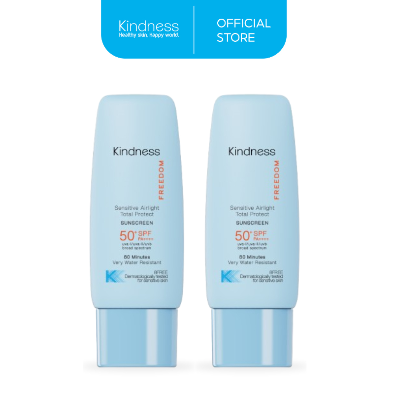 [แพ็คคู่] กันแดดสูตรกันน้ำ Kindness Freedom Sensitive Airlight Total Protect Sunscreen SPF 50+ PA++++ เนื้อน้ำนม