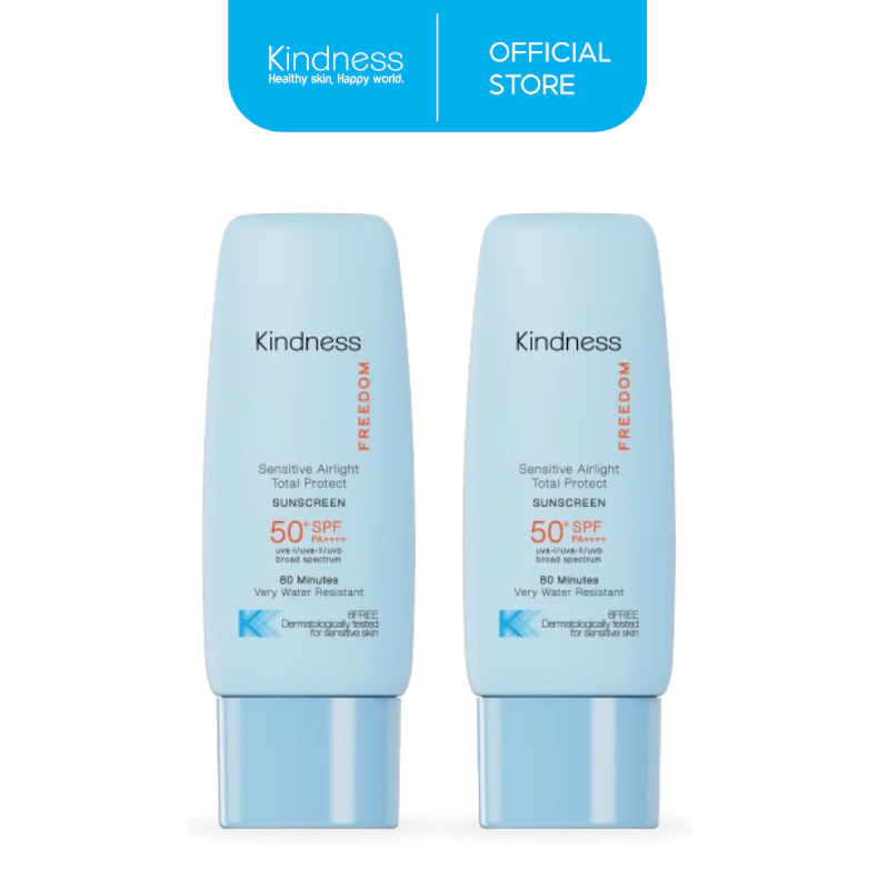 [แพ็คคู่] กันแดดสูตรกันน้ำ Kindness Freedom Sensitive Airlight Total Protect Sunscreen SPF 50+ PA++++ เนื้อน้ำนม