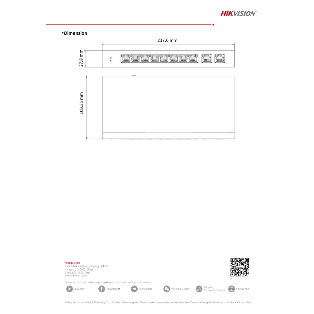 HIKVISION DS-3E1310HP-EI Smart PoE Switch จำนวน 4+2 ช่อง 10/100MB PoE,Uplink (Smart Managed) (รับประกัน 3 ปี)