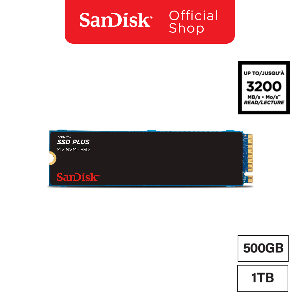 SanDisk Plus NVMe SSD, (SDSSDA3N), PCIe Gen 3.0, M.2 2280-S3-M, Speeds up to SR2400MB/s, SW1500MB/s
