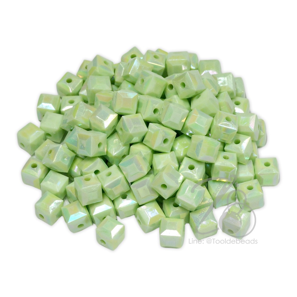 ลูกปัดพลาสติก เคลือบรุ้ง 10มม. ทรงเต๋าเจีย (100 กรัม) - รูปที่ 3