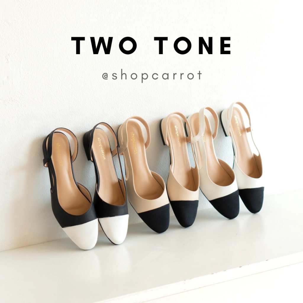 [ส่งใน24ชม จากไทย] รองเท้าคัชชู มีสายรัดส้น ไซส์ 35-42 ใส่ทำงานได้ (หน้ากว้าง+1) รุ่น TWOTONE