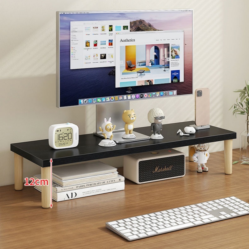 สีดำ💻 รุ่นไม้หนา ชั้นวางจอคอมพิวเตอร์ โต๊ะเล็กอเนกประสงค์ ความสูง: 8 cm/12 cm ชั้นวางคอมพิวเตอร์ที่วางจอคอมพิวเตอร์