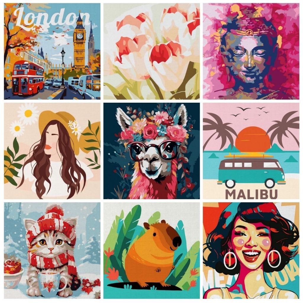 [พร้อมส่งจากไทย] Figured'Art ชุดระบายสีตามตัวเลข 20x20 ซม. [ขึงเฟรม] - เลือกลายได้