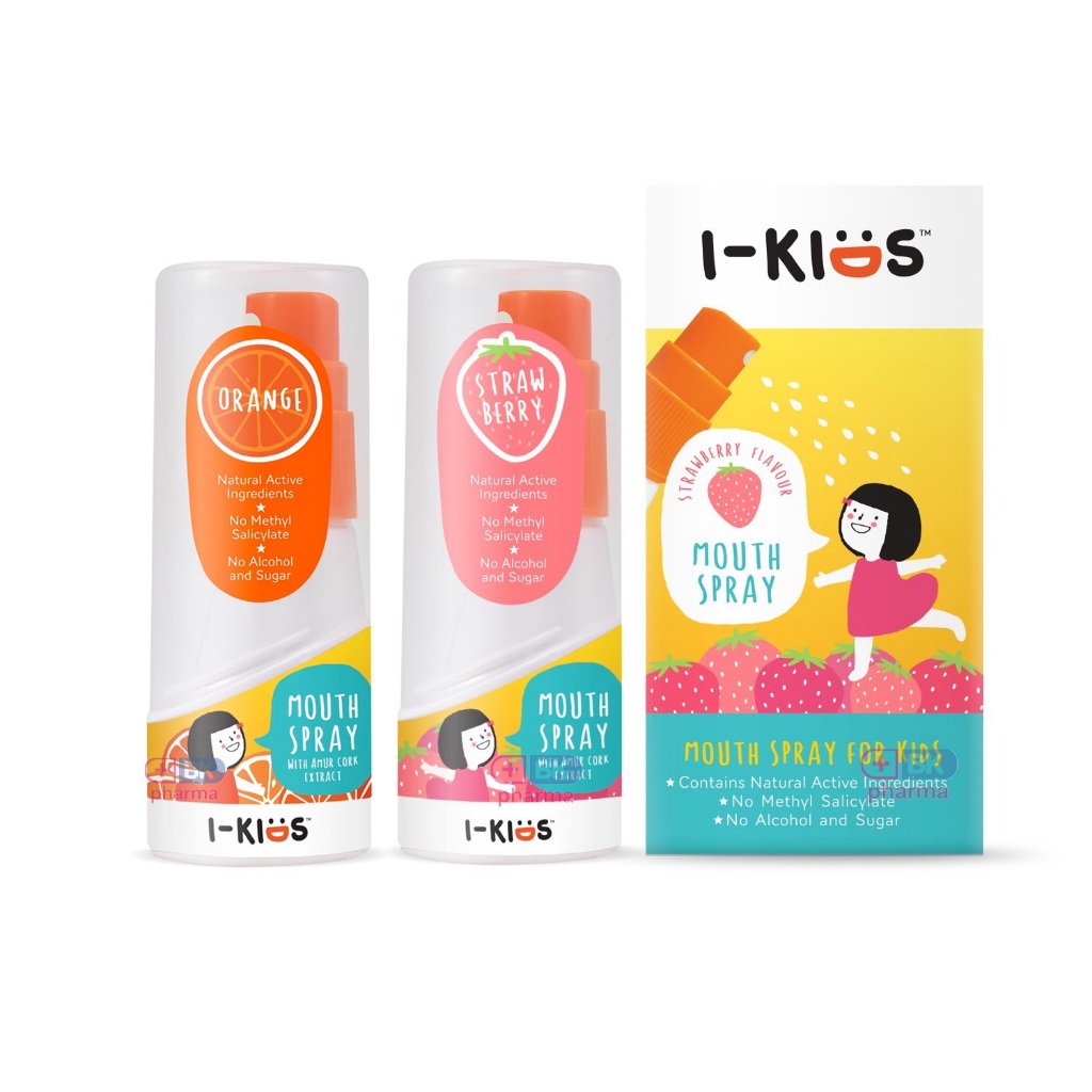 I-kids mouth spray สเปรย์พ่นคอ ยาพ่นคอ สำหรับเด็ก ikids ikid ส้ม / สตรอเบอร์รี่ 1 กล่อง