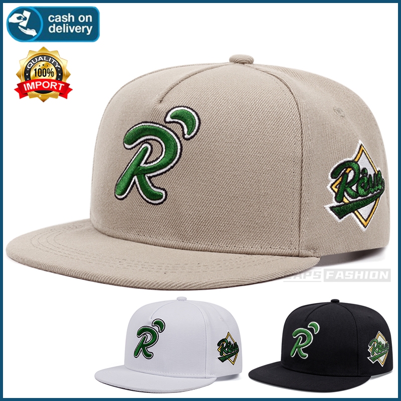 หมวกฮิปฮอป หมวกปีกแบน ปักตัวอักษร R หมวกชาย สไตล์แฟชั่นยอดฮิต หมวกกีฬา ปรับขนาดได้ 3 สี