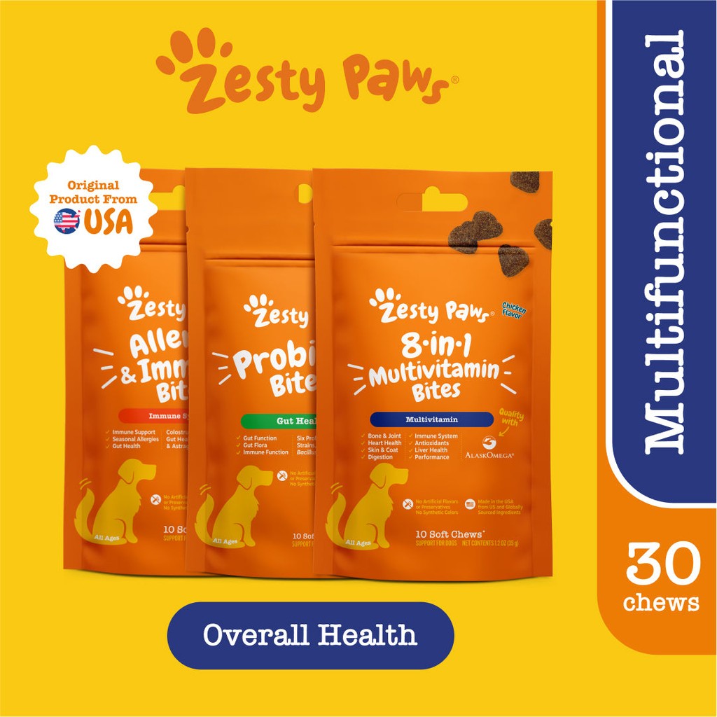 Zesty Paws Best Sellers Trial Packs Bites (8-in-1 Multivitamin, Allergy Immune, Probiotic, Calming)