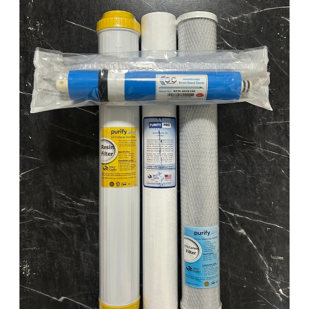 ไส้กรองน้ำRO 4 ขั้นตอน 20 นิ้ว S.3(PP,เรซิ่น,CTO,เมมเบรน 150GPD) และ (PP,GAC,CTO,เมมเบรน 150GPD) สำหรับเครื่องกรองน้ำ RO