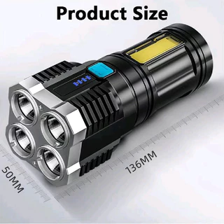 ไฟฉาย LED ชาร์จ USB ได้ไฟยุทธวิธีลูเมนสูงพร้อมด้วย COB LED 4X ไฟฉายสว่างที่สุดแบบมือถือไฟฉายพกพาสำหรับโคมไฟฉุกเฉิน