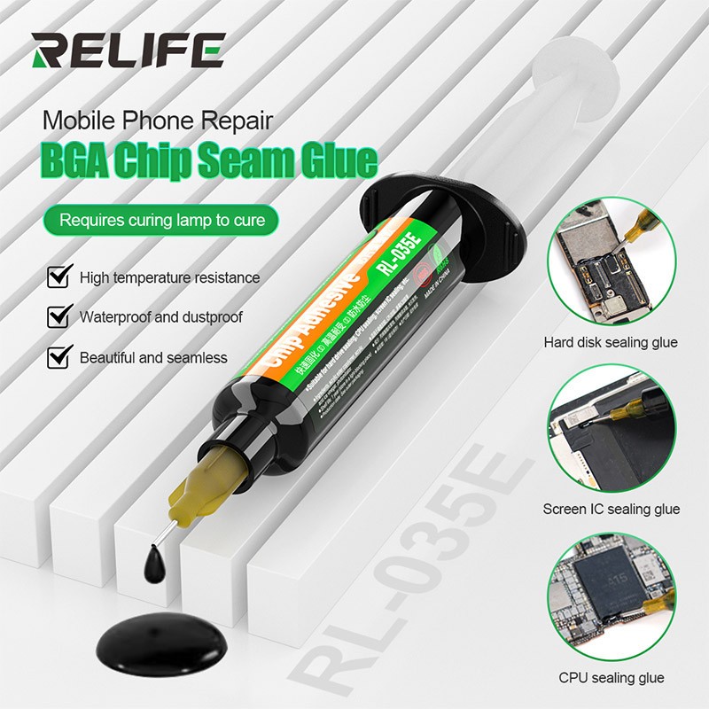กาวชิป กาวซ่อม Relife RL-035E 10CC สำหรับบรรจุภัณฑ์ไอซี บรรจุภัณฑ์ชิป แห้งเร็ว พร้อมหลอดเข็ม