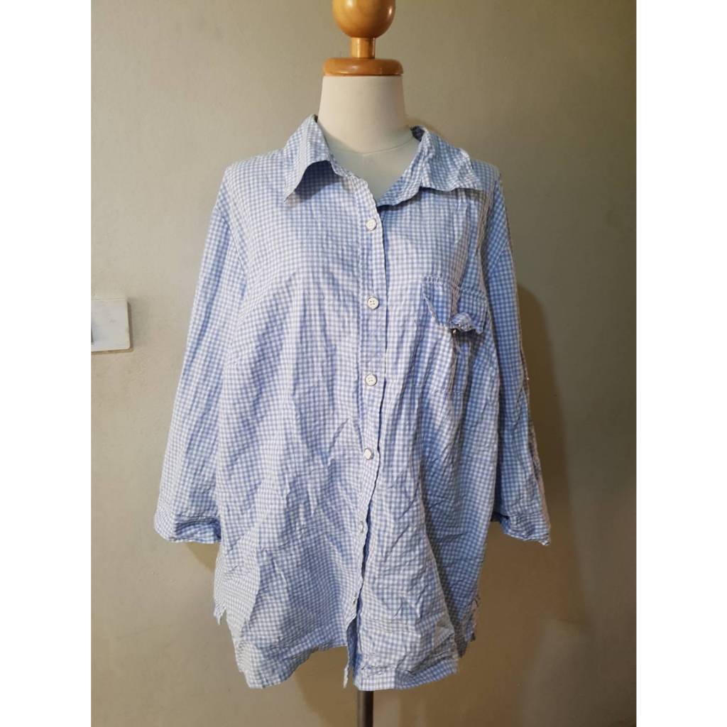 เสื้อเชิ้ตผ้าคอตตอนลายสก๊อต Karen Scott 1X แขนสามส่วน 50/28