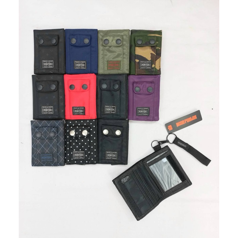 กระเป๋าสตางค์ผู้ชาย ใบสั้น ผ้ากันน้ำ ยี่ห้อ Porter ใส่ธนบัตรและการ์ด บัตรประชาชน ผ้ากันน้ำ มีที่หิ้วแบบสไตล์ญี่ปุ่น