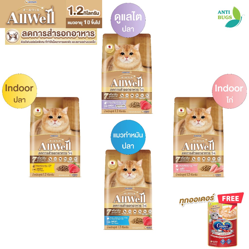 [แถมเปียกตาม x ที่สั่ง] ALLWELL อาหารแมว ชนิดเม็ด ขนาด 1.2 kg ลดการสำรอกด้วยไฟเบอร์ชนิดพิเศษ