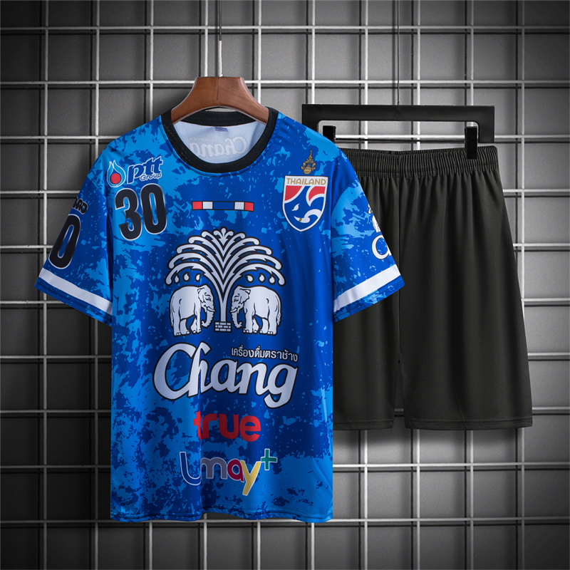 🔥สินค้าพร้อมส่ง🔥เสื้อยืด+กางเกงขาสั้น ชุดกีฬาผู้ชา ชุดกีฬา ชุดฟุตบอล  + ธงLogoช้าง ชุดกีฬา 2 ชิ้น - รูปที่ 6