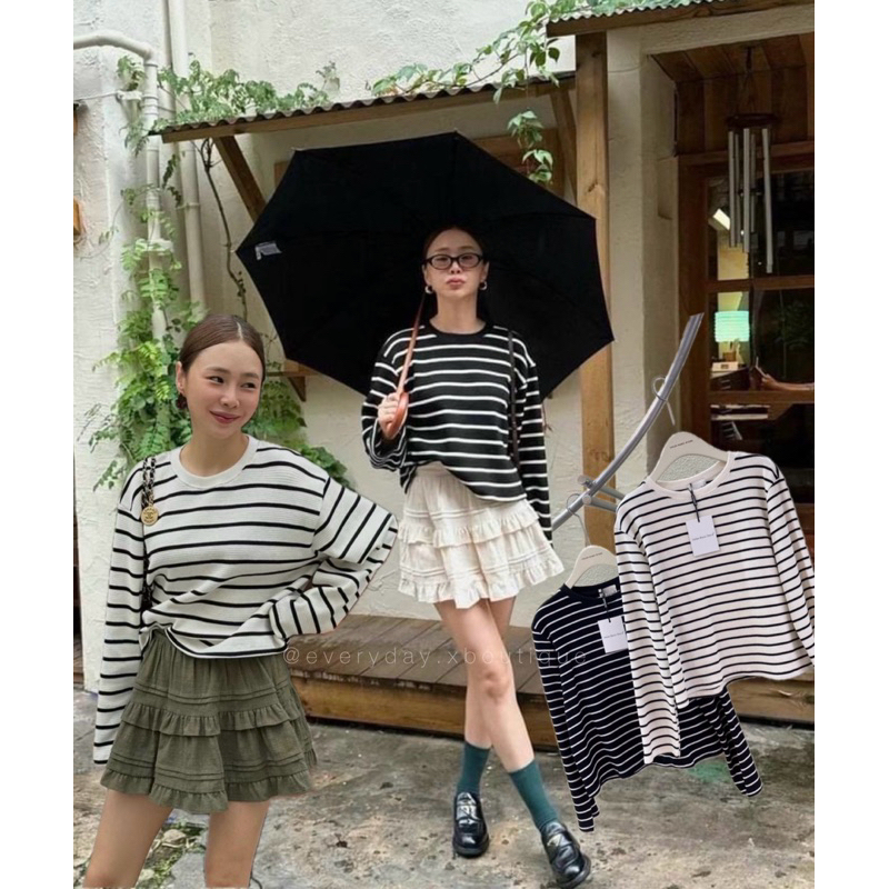 Stripe basic top (350฿) สไตล์นี้มาแรงสุดๆเลยค่า เสื้อคอกลม แขนยาว ผ้าทอลายริ้ว จับคู่โทนสีเบสิคแมทช์ง่าย valen