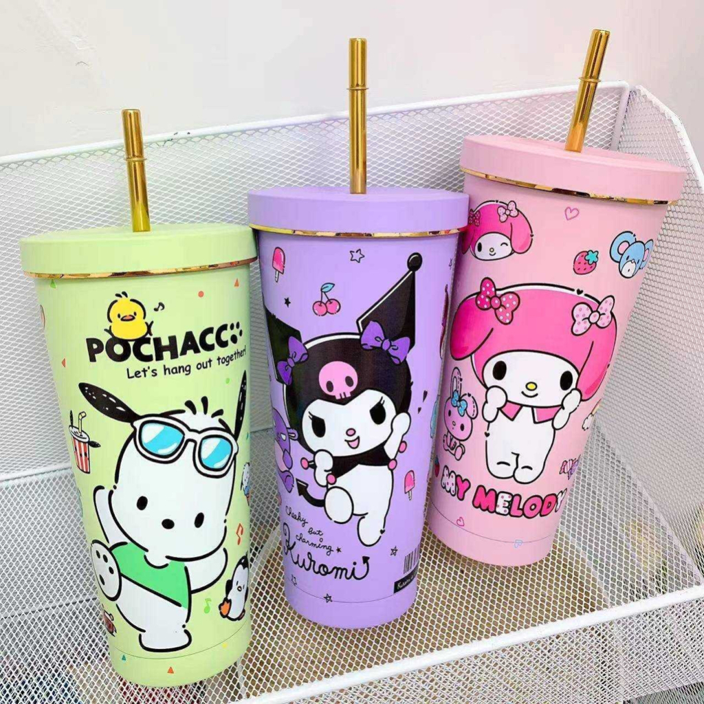 แก้วสแตนเลส ได้ทั้งดับร้อนและประหยัดเงิน ลายรวมการ์ตูนดัง 304 ขนาด 750 ml ความสูงแก้วน้ำ 21 cm