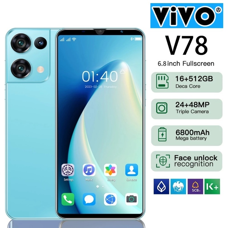 โทรศัพท์มือถือ V78 5G 6.8นิ้ว รองรับ2ซิม แรม16GB รอม512GB Smartphone Android 6800mAh รองรับแอพธนาคาร สมาร์ทโฟน