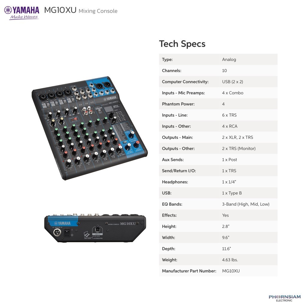 เครื่องผสมสัญญาณเสียง มิกเซอร์ YAMAHA MG10XU 10-Input Mixer with USB and FX