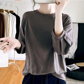 เสื้อยืดแขนยาวทรงหลวมสไตล์เกาหลี สีพื้น Oversize เสื้อผ้าสาวอวบมินิมอลน่ารักๆ เสื้อแขนบอลลูนแฟชั่นสวยๆผู้หญิงฤดูร้อนใหม่