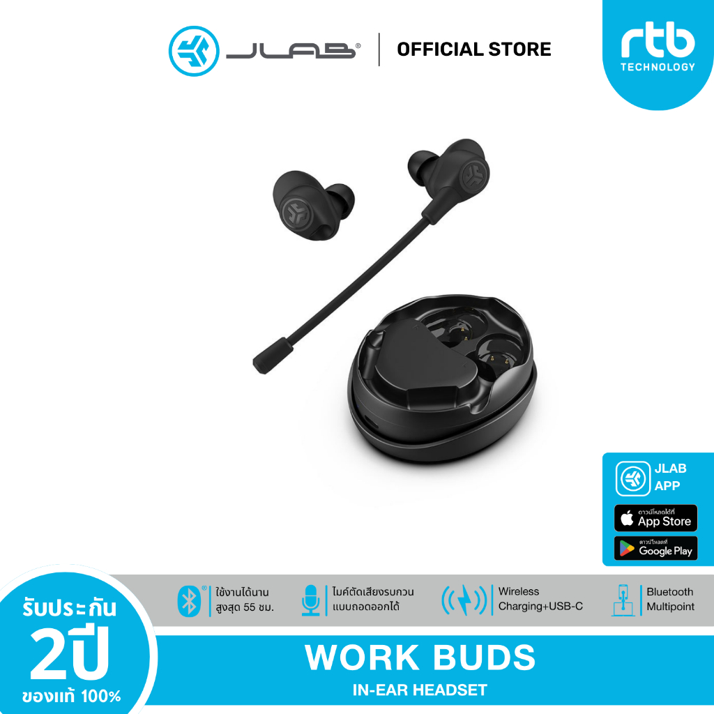 [ประกัน 2 ปี] Jlab Work Buds หูฟังไร้สาย ไมโครโฟนตัดเสียงรบกวน ถอดได้ หูฟังบูลทูธ 5.3 หูฟังประชุม เชื่อมต่อหลายอุปกรณ์