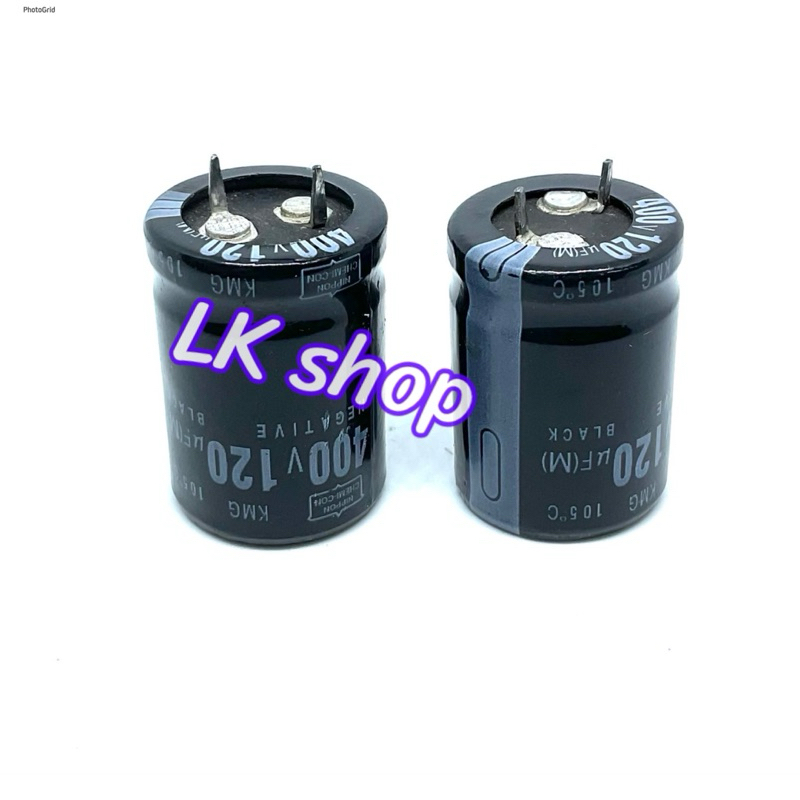 C ขาเขี้ยว 120uF400V กว้าง22CM สูง30CM 105Cองศา ยี่ห้อ NIPPON CAPA คาปา เก็บประจุ