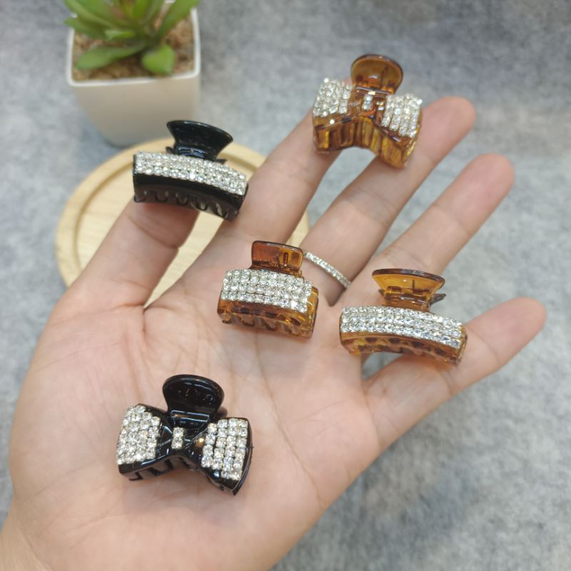 (((มี3แบบ))) กิ๊ฟเพชร sirikarn กิ๊ฟหนีบผมเพชร สีดำ+น้ำตาลใส ขนาดเล็ก