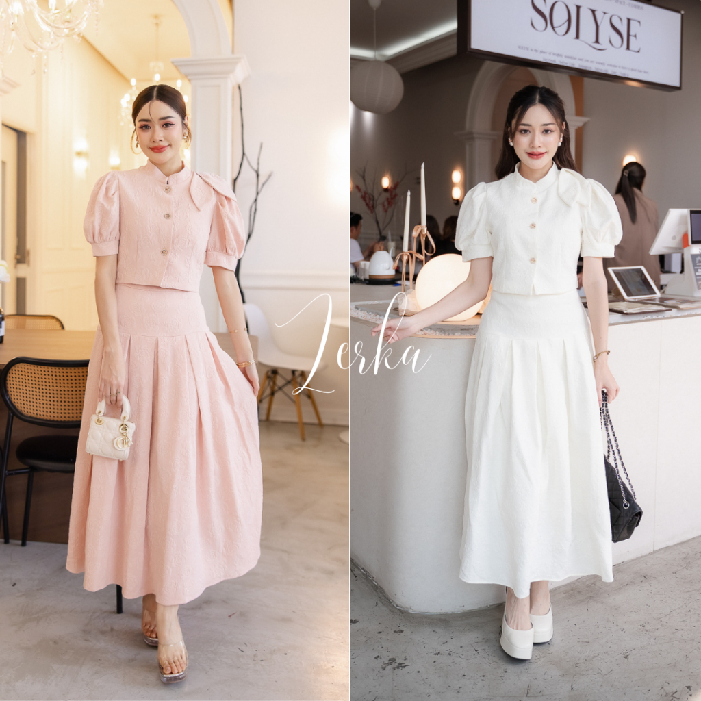 ชุดเซ็ท 2 ชิ้น ผ้าทอนูนลายกุหลาบ #code55503