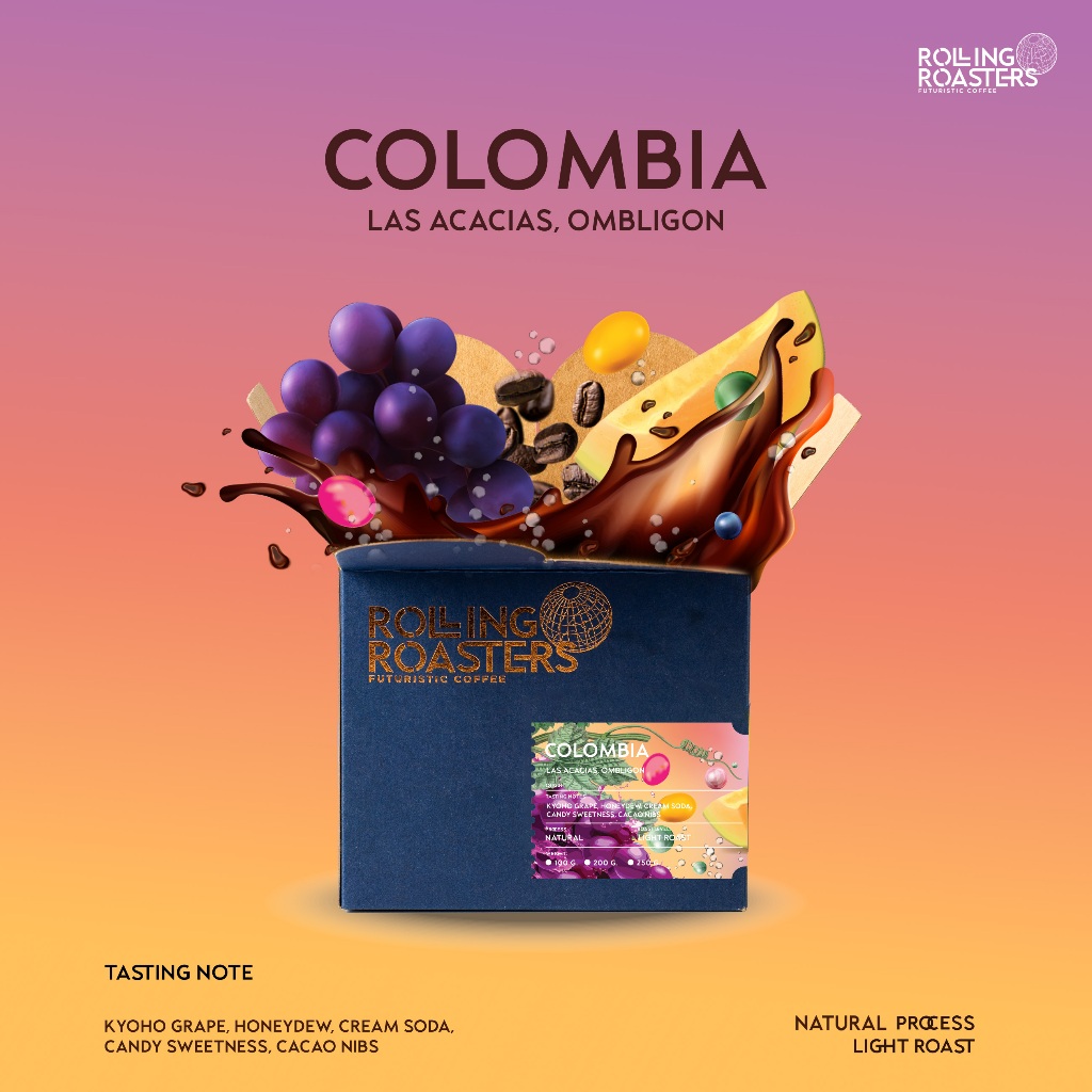 Rolling Roasters เมล็ดกาแฟ Colombia Finca Las Acacias, Ombligon, Natural - คั่วระดับอ่อน - ขนาด 100g , 200g