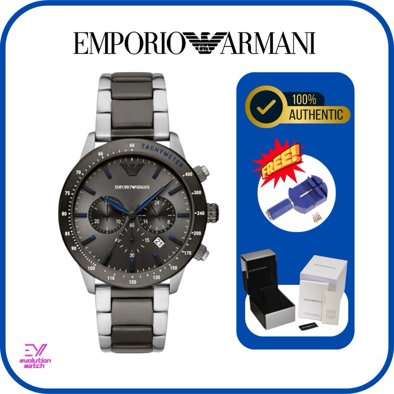 นาฬิกาข้อมือผู้ชาย EMPORIO ARMANI รุ่น AR11242 Mario Chronograph Black Dial Black ของแท้100% ประกัน 