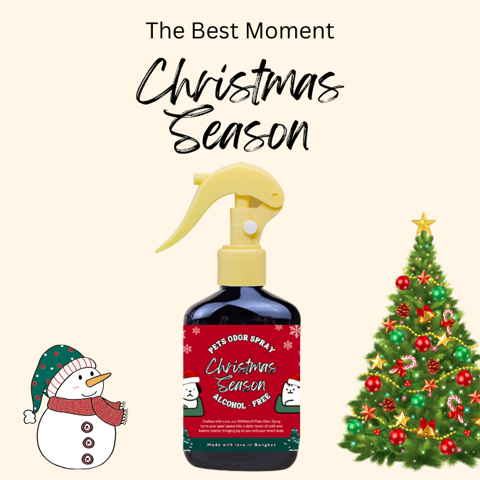 Whiffwhaf Christmas PetsOdorSpray 150 ml สเปรย์ดับกลิ่นสัตว์เลี้ยงกลิ่นคริสมาสต์ สูตรไม่มีแอลกอฮอล์ ดับกลิ่นทรายแมว กรง