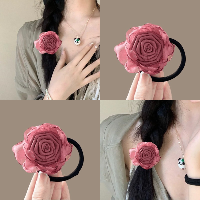 Sweet rose ยางรัดผมดอกกุหลาบ ขนาด 6.5cm ยางมัดผม ยางรัดผม