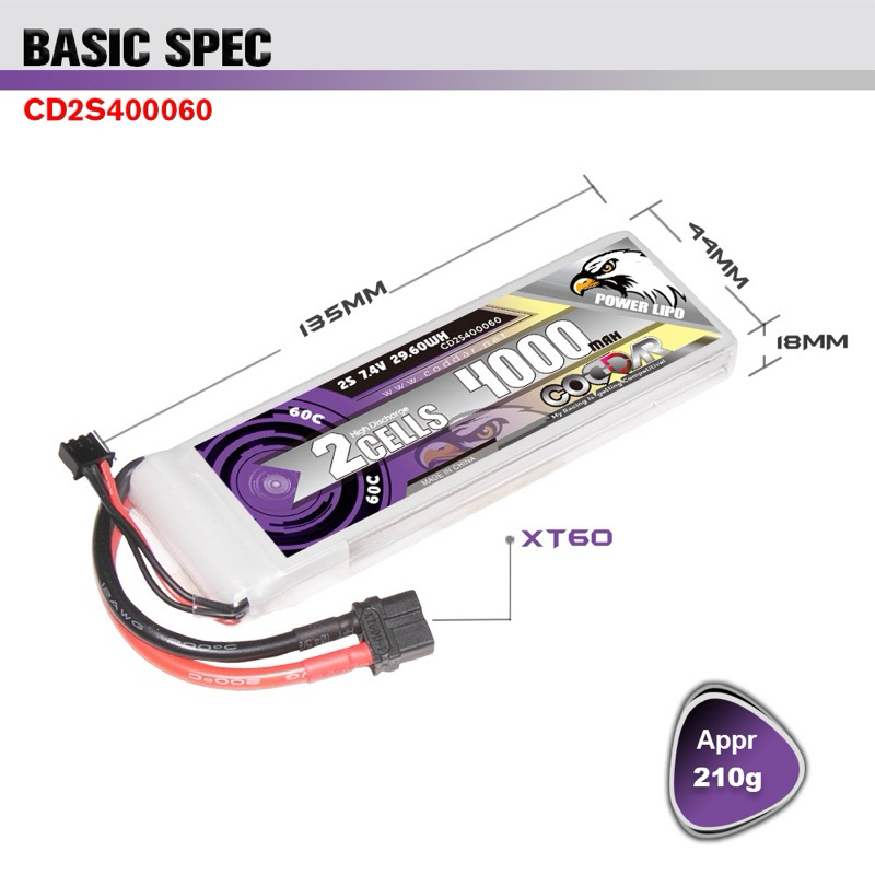 CODDAR Lipo 2s 7.4V 4000mAh 60c