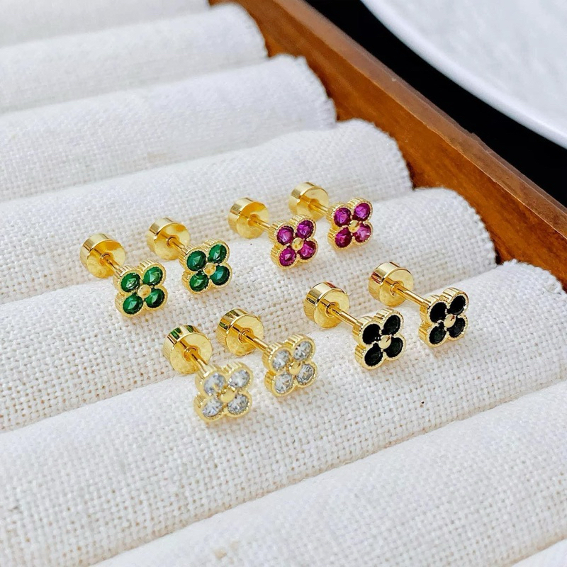 ต่างหู จิวดอกไม้เพชรใส4สี 18K พร้อมส่ง