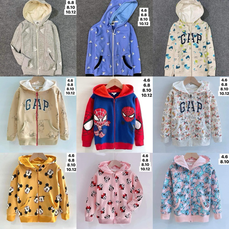 แจ็คเก็ตซิปหน้า มีหมวก เสื้อกันหนาวเด็กงานแบรนด์ ผ้าหนานุ่ม ในรูปงานจริง