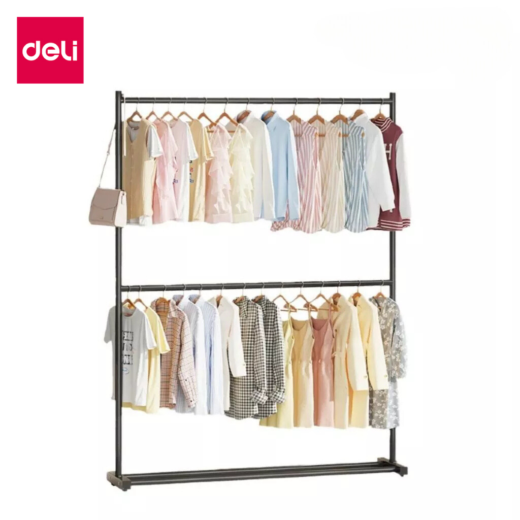 Deli ราวแขวนเสื้อผ้า ราวตากเสื้อ ราวเหล็กแขวนผ้า 2ชั้น รับน้ำหนักได้ 25Kg แขวนเสื้อผ้าได้เยอะ Clothes Rack