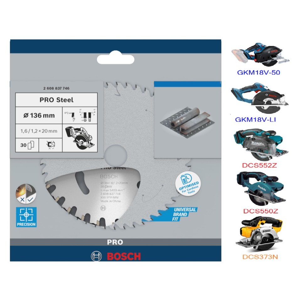 BOSCH ใบเลื่อยวงเดือนตัดเหล็ก 6"x30T / 2608837746 Standard for Steel 136x20x1.6/1.2x30T ของแท้100%