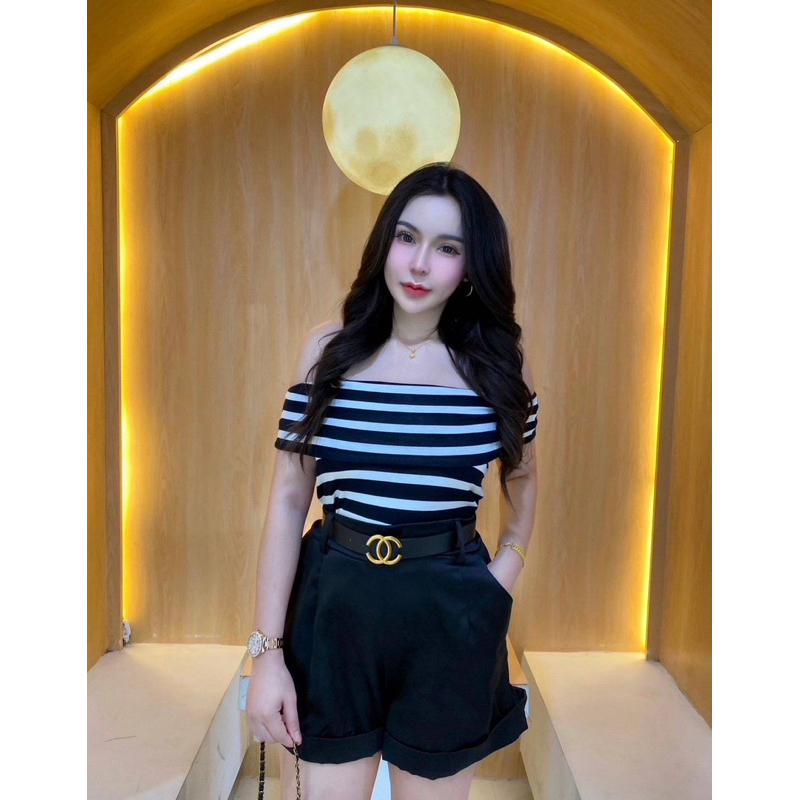 ชุดเซ็ต 3 ชิ้น พร้อมส่ง เสื้อ+เข็มขัด +กางเกง