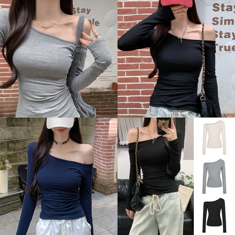 เสื้อแขนยาว ดีเทลปาดไหล่ ฮิตที่เกาหลีมาก พร้อมส่งในไทย สินค้าใหม่มาแรง สไตล์เวียดนาม พสจีน แต่งตัวน่ารัก