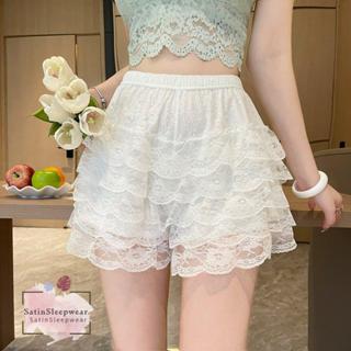 SatinSleepwear🔆🔆กางเกงชุดนอนสตรีใหม่ กางเกงขาสั้นลูกไม้ฤดูร้…