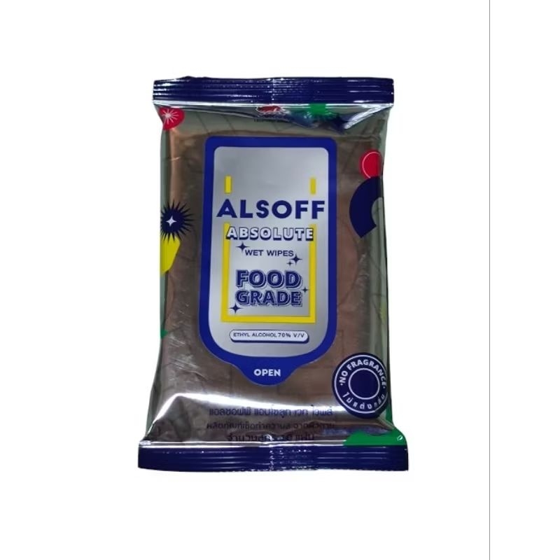 ALSOFF ABSOLUTE WET WIPES FOOD GRADE ผ้าทำความสะอาด ผสมแอลกอฮอล์ กลิ่นหอมสะอาด จำนวน 10 แผ่น