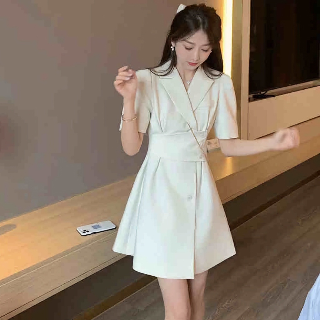 【ใหม่】S-4XL เดรสสไตล์สูท เดรสทำงานสไตล์ฝรั่งเศสที่มีความหรูหรา แฟชั่น เรียบหรู เดรสสาวอวบ ใส่ออกงานหรือใส่ทำงานก็ได้
