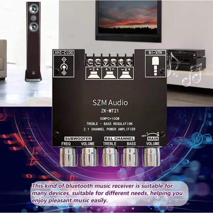 🔥แอมป์จิ๋ว ZK-MT21/TB21 ดิจิตอลบลูทูธ 5.0 เครื่องขยายเสียงโมดูล 50W * 2 + 100W กำลังสูง 2.1 ช่องสัญญาณบลูทูธเครื่องข