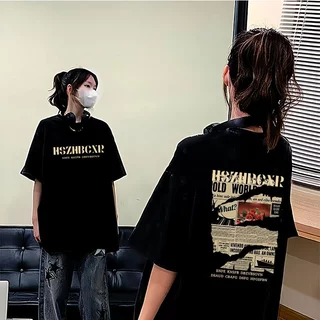 เสื้อยืดผู้หญิงแฟชั่นเกาหลีใหม่ Oversize เสื้อผ้าสาวอวบไซซ์ใหญ่ แนวสตรีท เสื้อโอเวอร์ไซต์สกรีนลายวินเทจเท่ คู่รักชายหญิง