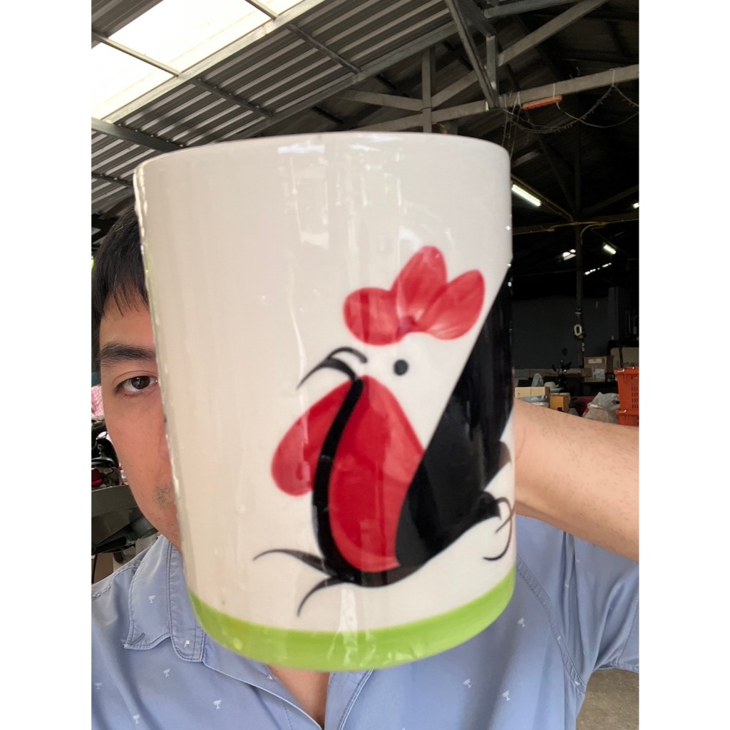 แก้วเซรามิค ลายไก่ ขนาด(สูง4.5นิ้ว กว้าง 3.75)ขนาด 600ml หรือ 20.28oz ออนซ์ เซรามิค ชากาแฟ ทรงกระบอก แก้วมัค ออกใบกำกับภ