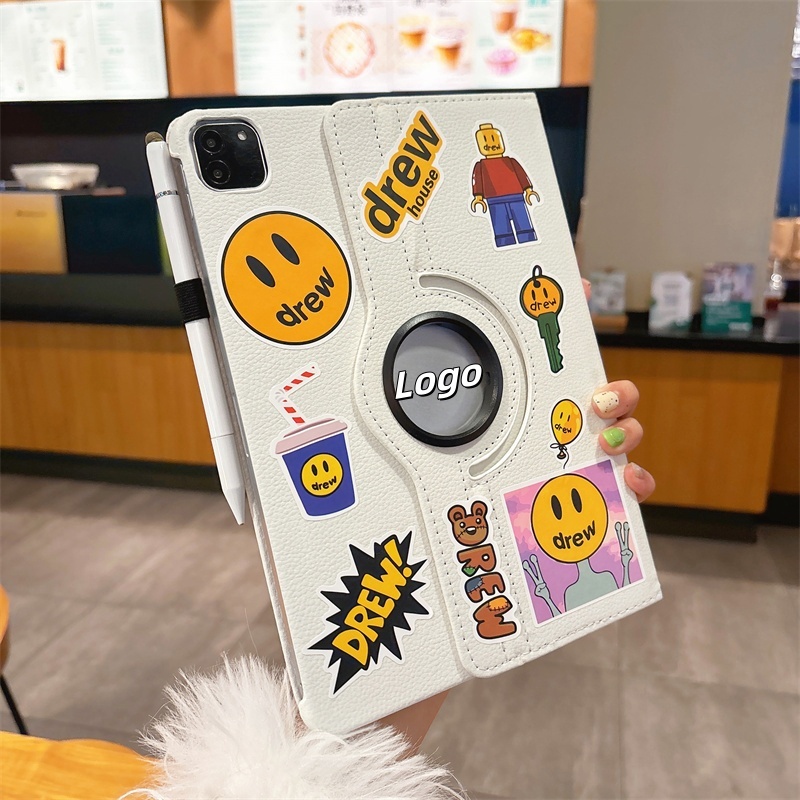 🔥ส่งจากไทย🔥drew สติ๊กเกอร์ หน้ายิ้ม เคส for iPad 2025 11 10.2 Gen10 9 8 2024 pro เคสไอแพดAir7 5 6 10.9 Case การหมุน 360