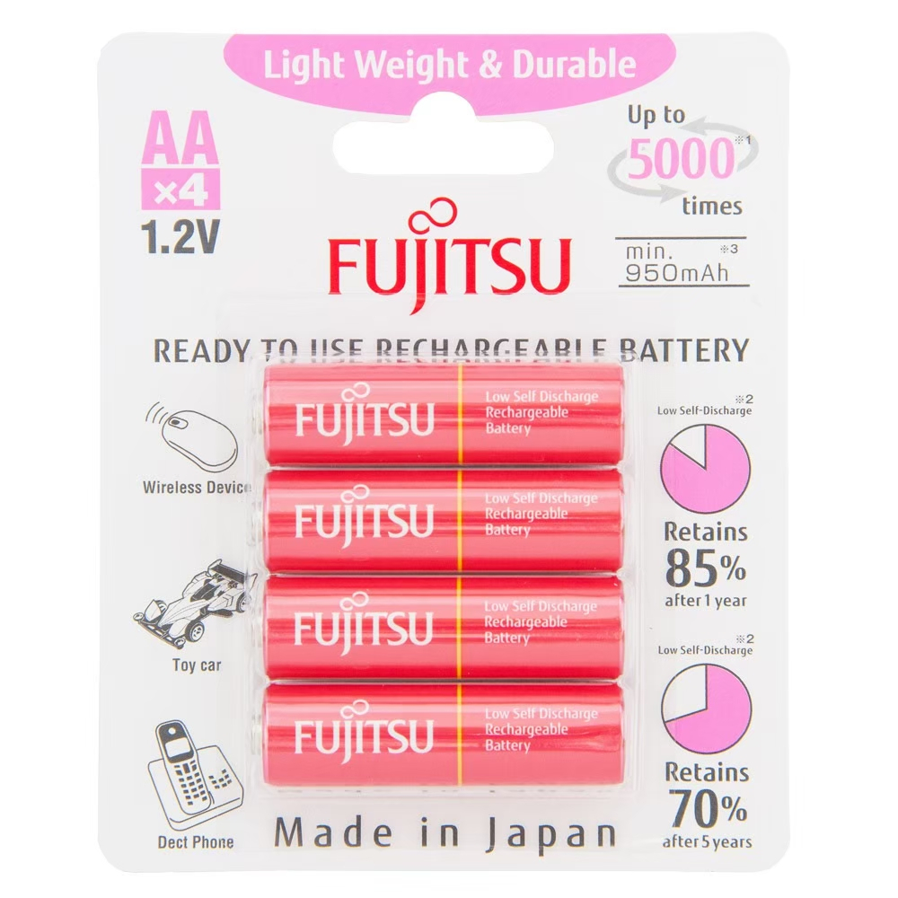 ถ่านชาร์จ ฟูจิ สีชมพู FJ-HR-3UTLA Fujitsu Ni-MH Rechargeable(4B) 1.2V/ 950mAh,Size AA