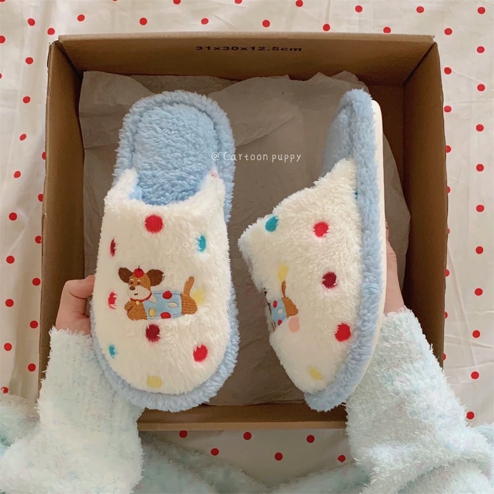 พร้อมส่ง🍬รองเท้าแตะขนนุ่ม Slippers สลิปเปอร์ขนนุ่ม ลายหมาลูกกวาด fluffy scandals รองเท้าแตะ รองเท้าใส่ในบ้าน 49068