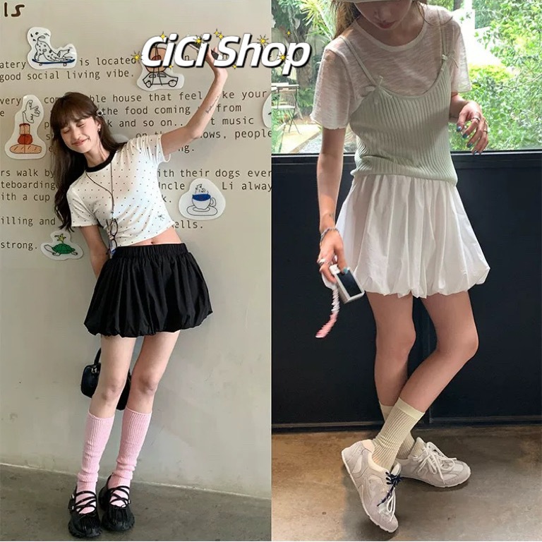 Cicishop(098) กางเกงทรงบอลลูน เนื้อผ้าร่มใส่สบาย detail เอวสม๊อคสไตล์เกาหลีเหมาะสำหรับทุกวัย