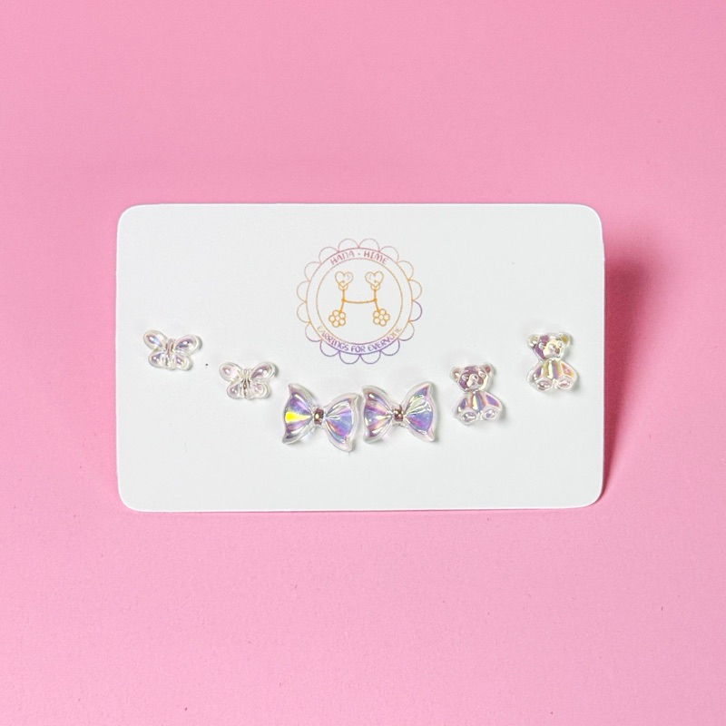 HanaHime.Earrings - Hologram set ชุดต่างหูก้านพลาสติกใสเคลือบโฮโลแกรม ไม่แพ้ แพ้ง่ายใส่ได้